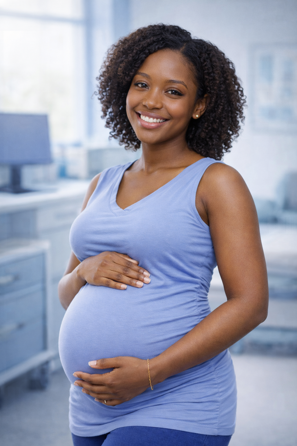 Pregnant woman holding belly
